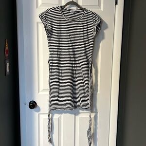 J crew factory short sleeve striped tie waist T shirt dress black white small